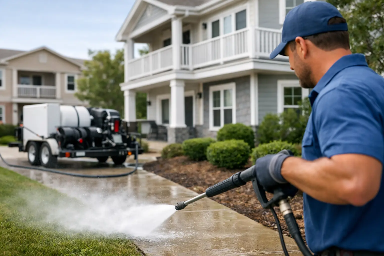 Pressure washing a rental property driveway and walkway in Central Florida