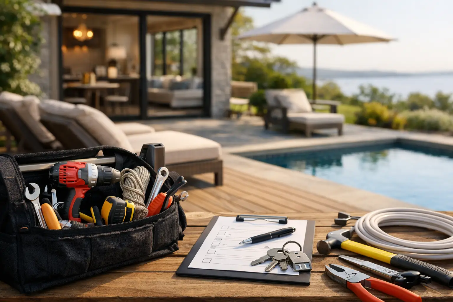 Vacation rental maintenance guide - owner reviewing property inspection checklist between guest stays