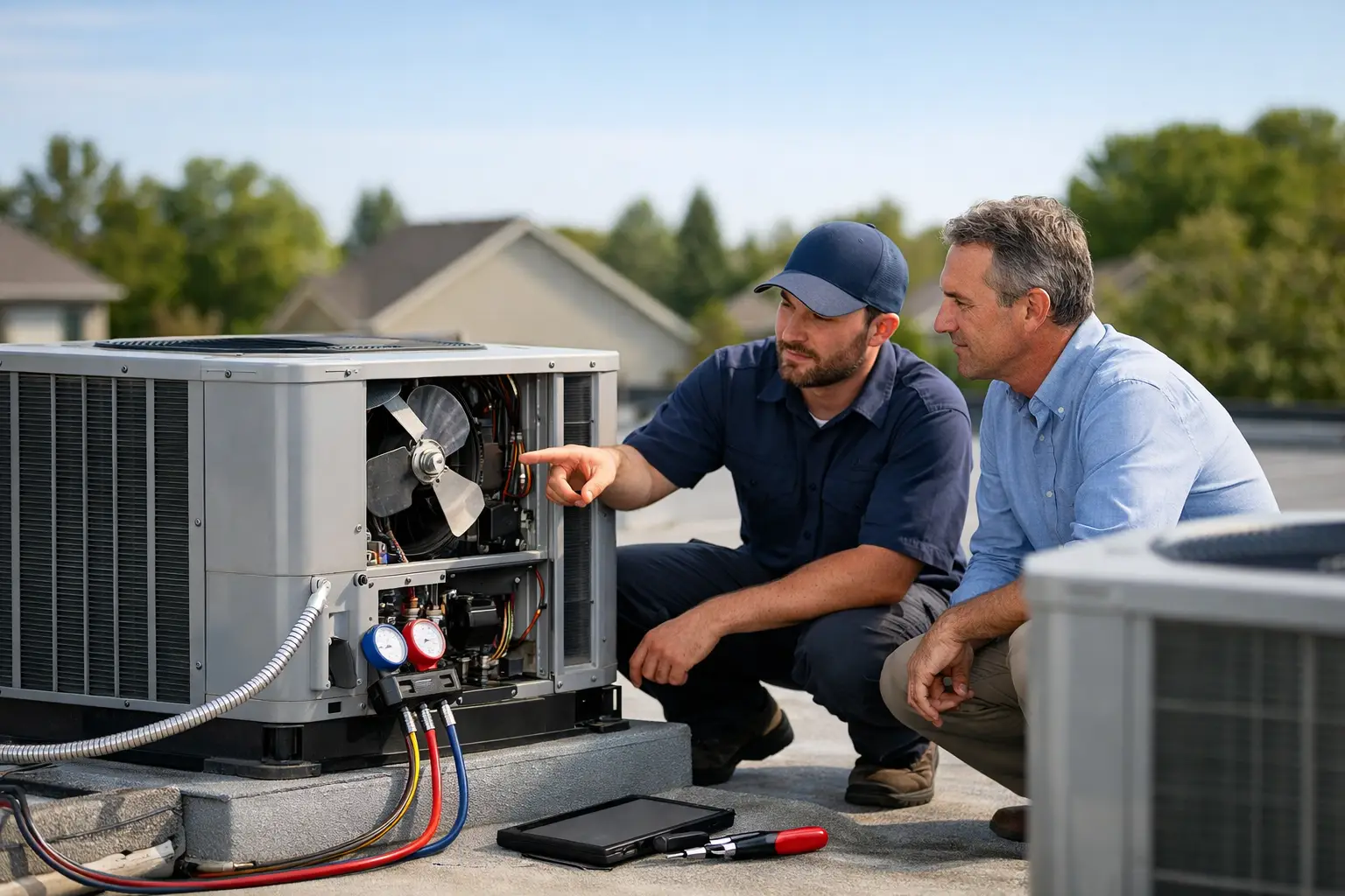 Landlord evaluating HVAC system replacement for a rental property in Florida